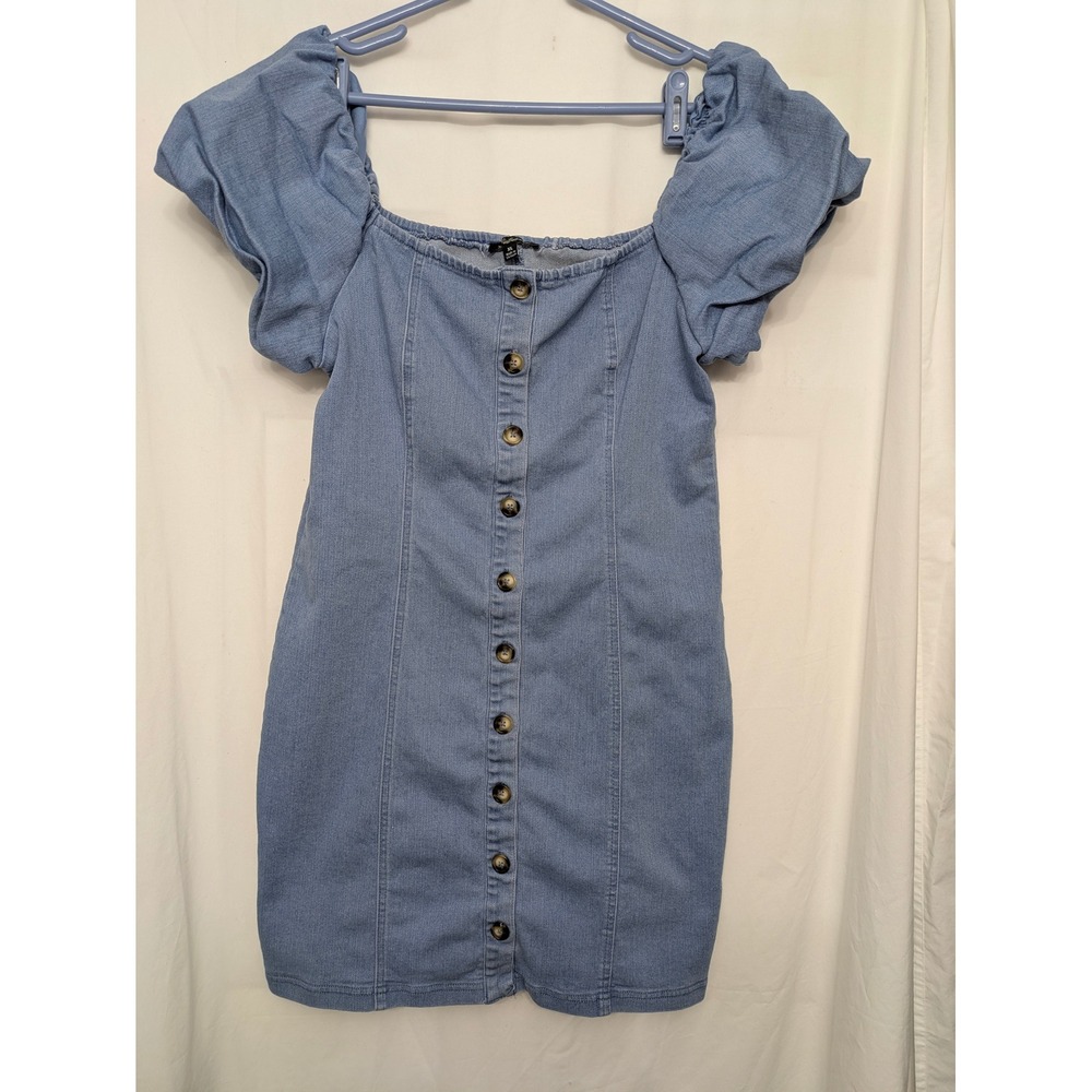 Blashe Womens Blue Puff Sleeve Button Front Denim Look Mini Dress XL BD04443